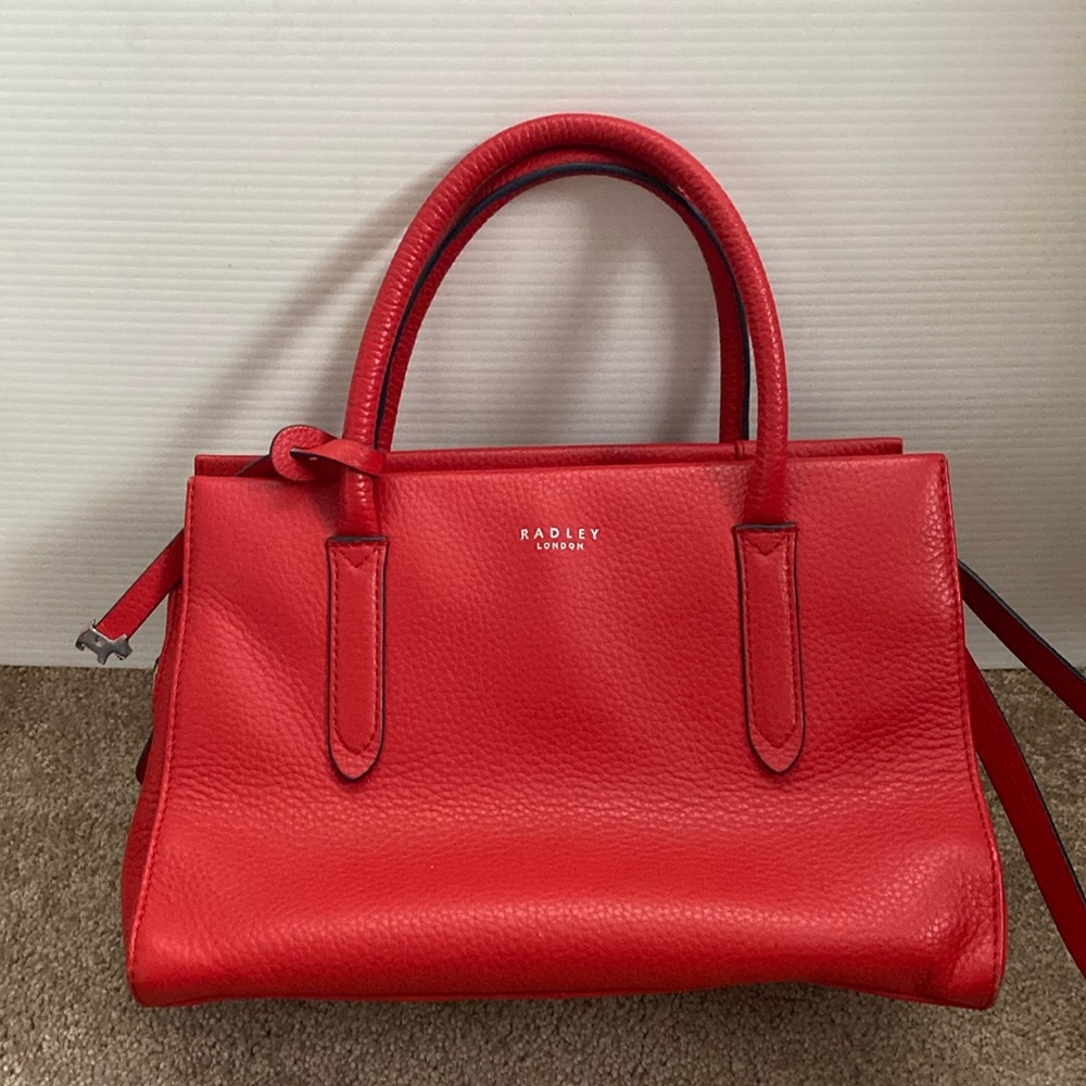 Radley London Red Pebbled Leather Zip Top Multi-way  Purse